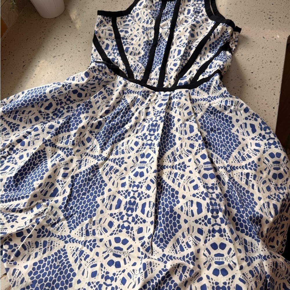 Parker Navy and Cream Patterned Midi Dress